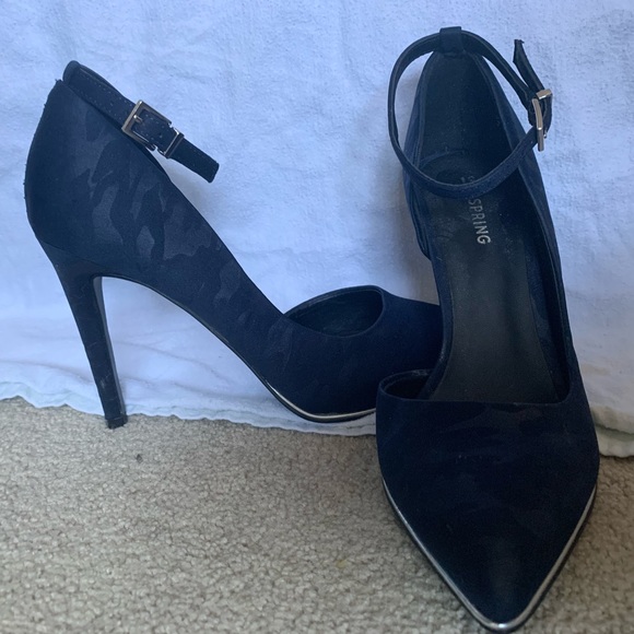 Call It Spring Blue Satin Camo Pattern Stilettos - Picture 2 of 5